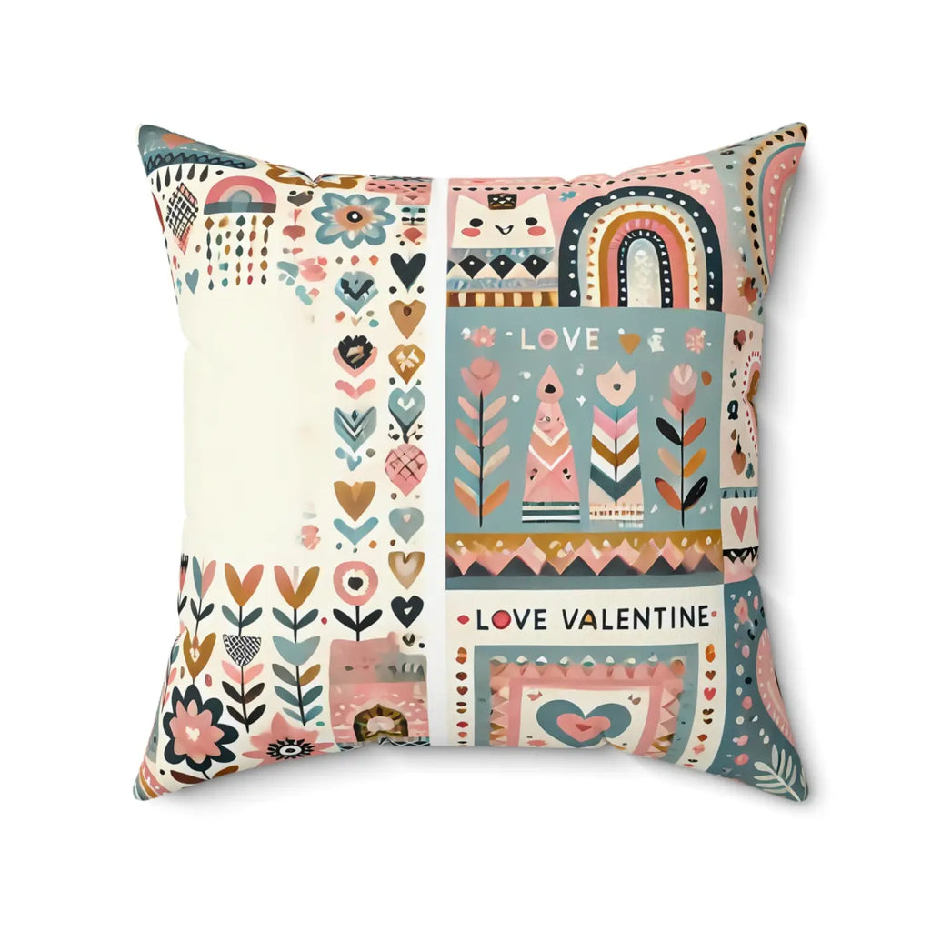 Vibrant Hearts and Flowers Spun Polyester Square Pillow - DipaliZ