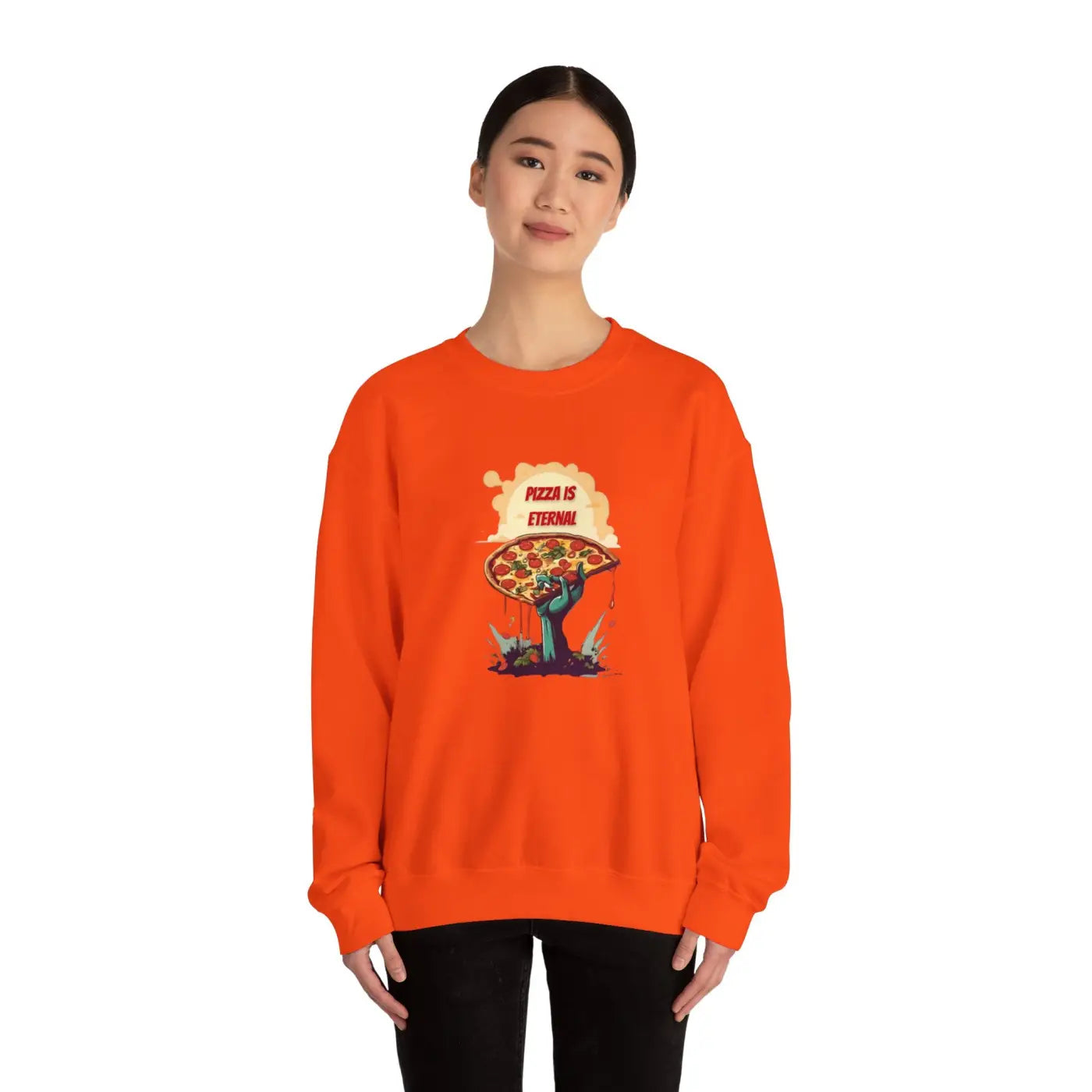 Zombie Pizza Sweatshirt - Heavy Blend Crewneck Halloween - DipaliZ