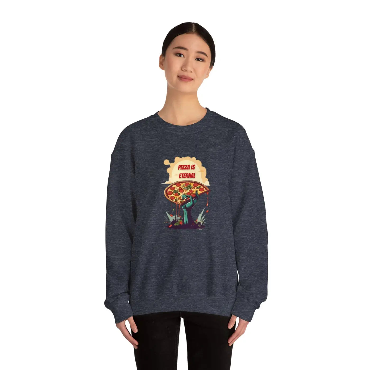 Zombie Pizza Sweatshirt - Heavy Blend Crewneck Halloween - DipaliZ