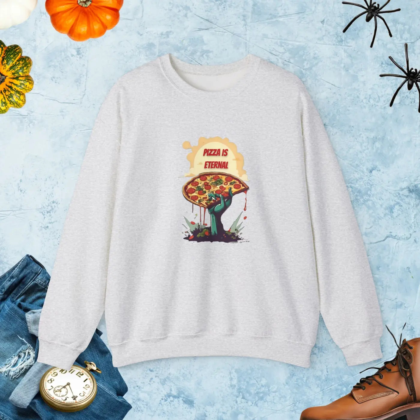 Zombie Pizza Sweatshirt - Heavy Blend Crewneck Halloween - DipaliZ