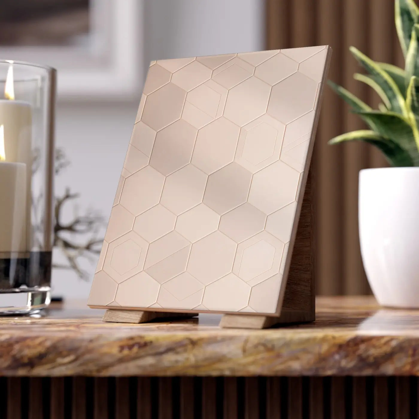 Vibrant Ceramic Photo Tile - Dynamic Hexagon Design - DipaliZ