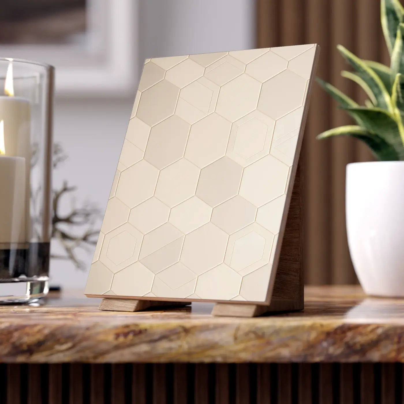 Vibrant Ceramic Photo Tile - Dynamic Hexagon Design - DipaliZ