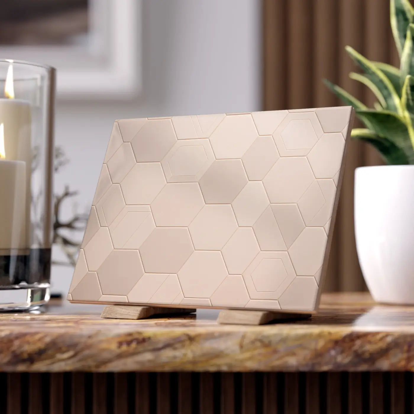 Vibrant Ceramic Photo Tile - Dynamic Hexagon Design - DipaliZ
