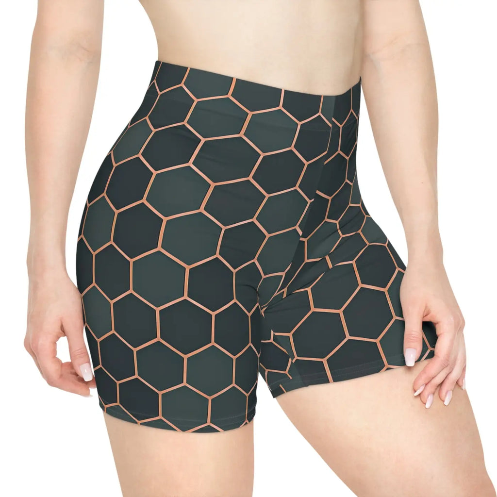 Premium Womens Biker Shorts - Hexagon Pattern Active - DipaliZ