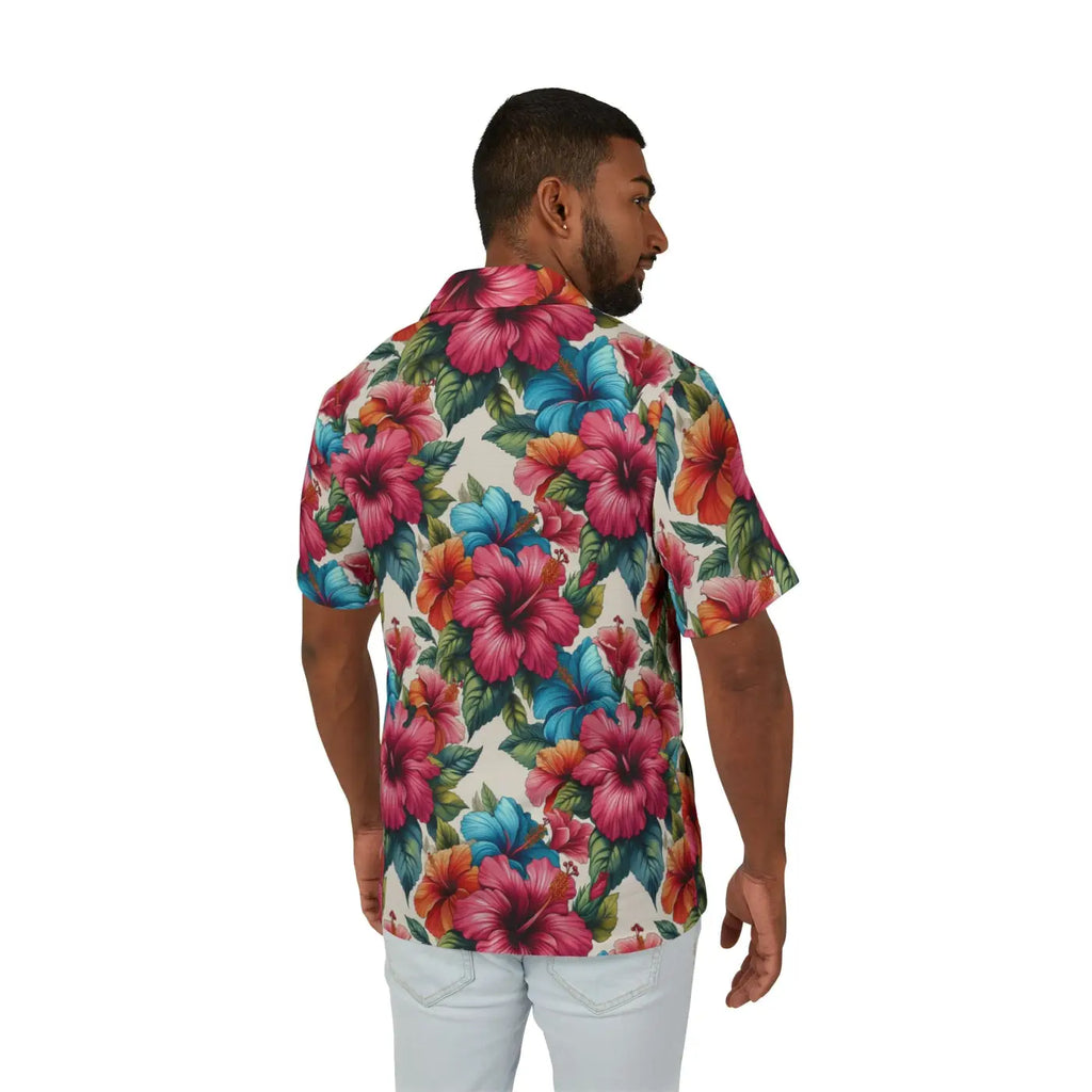 Vibrant Hawaiian Camp Shirt - Hibiscus Flowers - DipaliZ