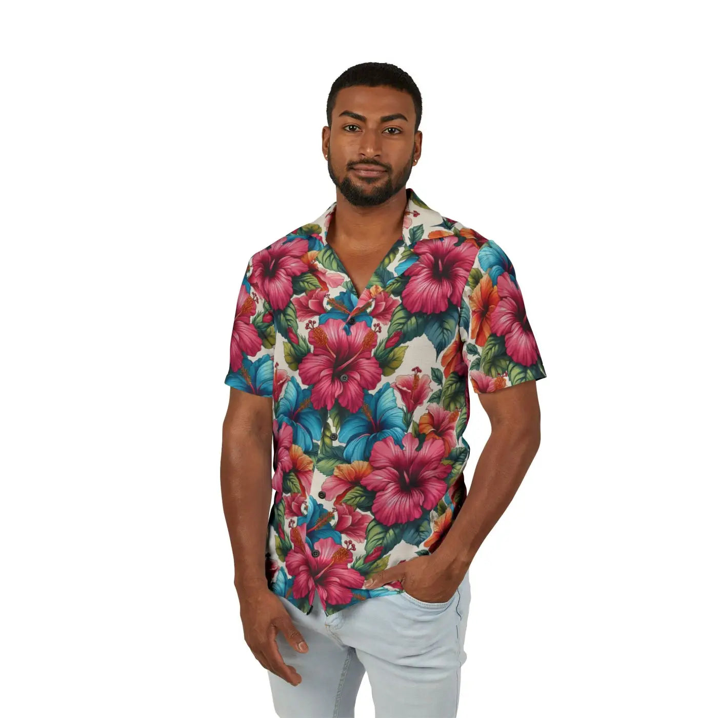 Vibrant Hawaiian Camp Shirt - Hibiscus Flowers - DipaliZ