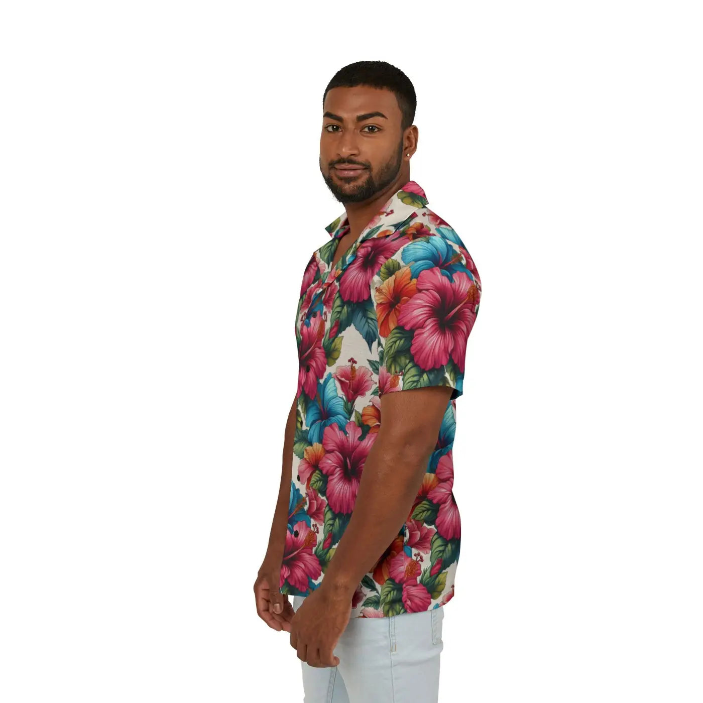 Vibrant Hawaiian Camp Shirt - Hibiscus Flowers - DipaliZ