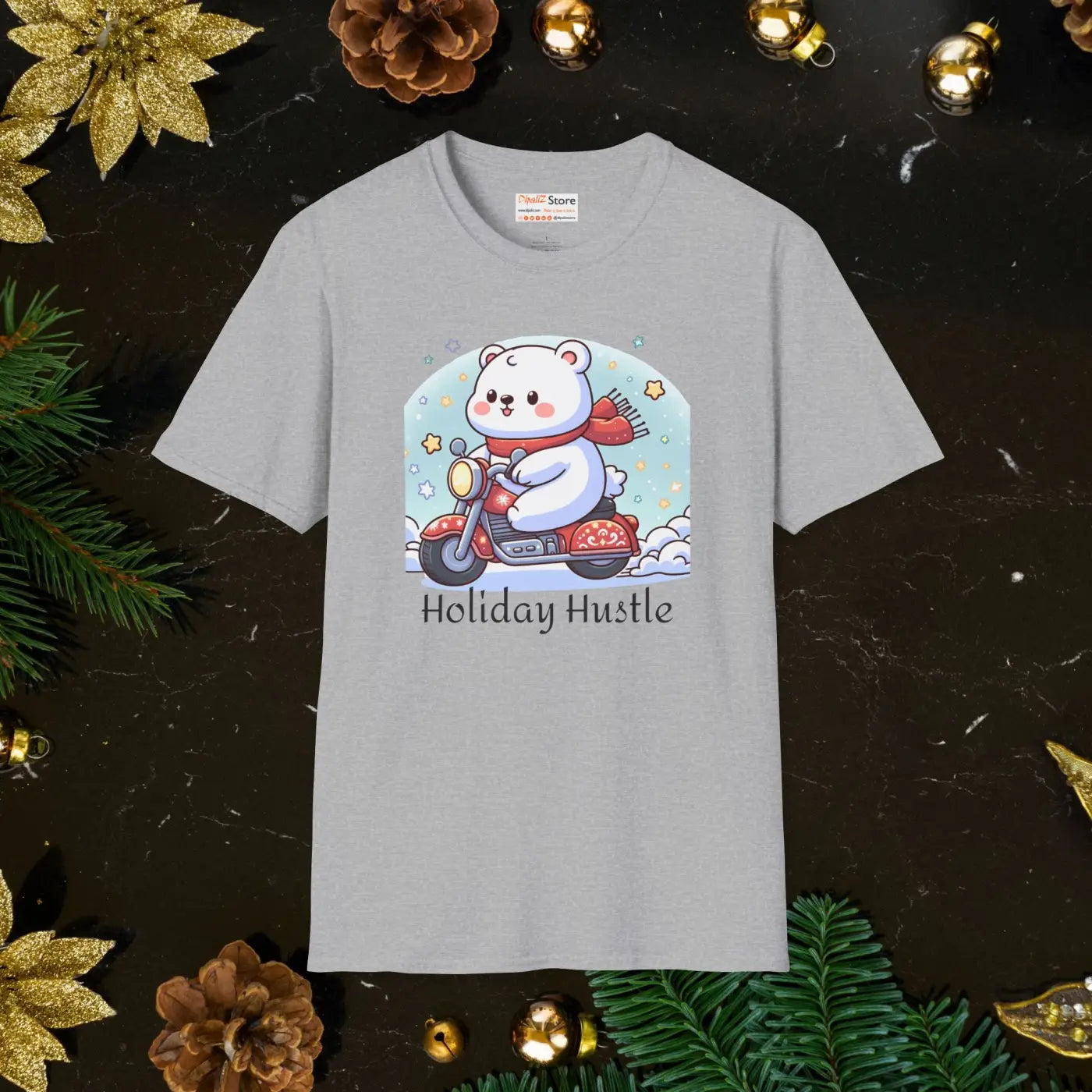 Holiday Hustle Polar Bear Scooter Tee - Festive Unisex - DipaliZ