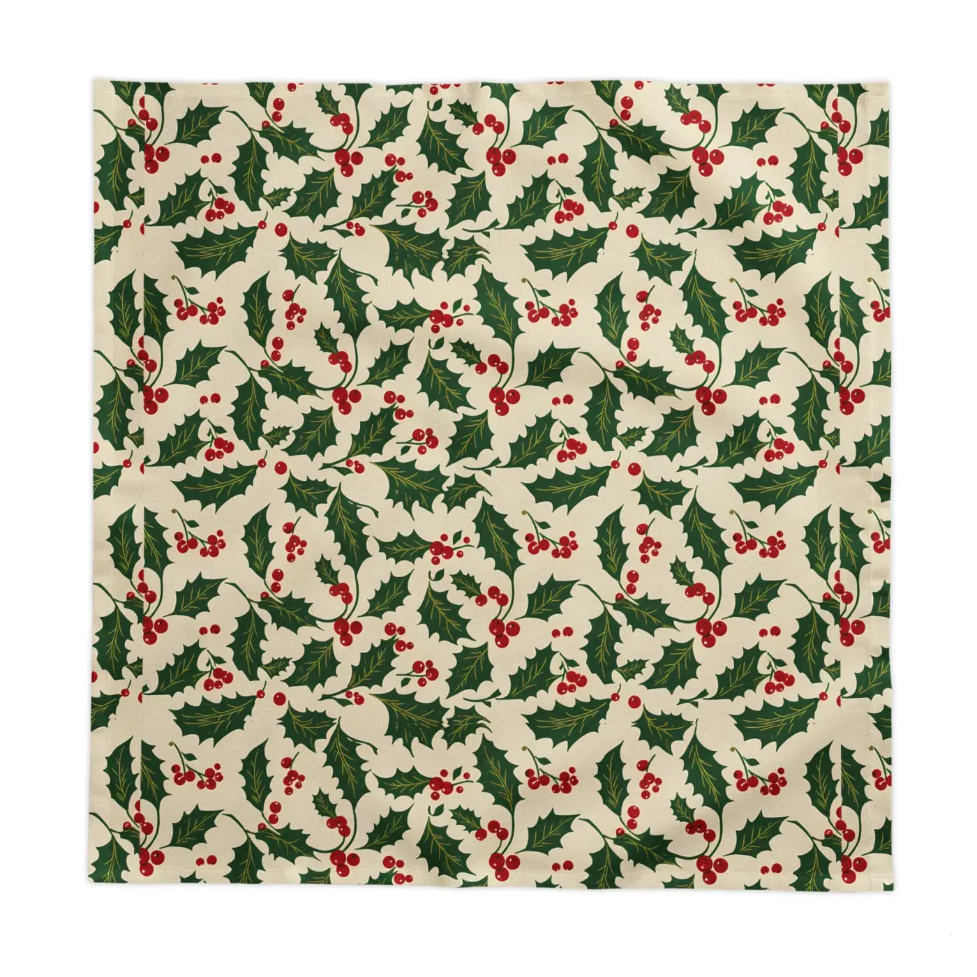 Cotton Twill Tablecloth - Classic Holly Leaves and Red Berries - DipaliZ