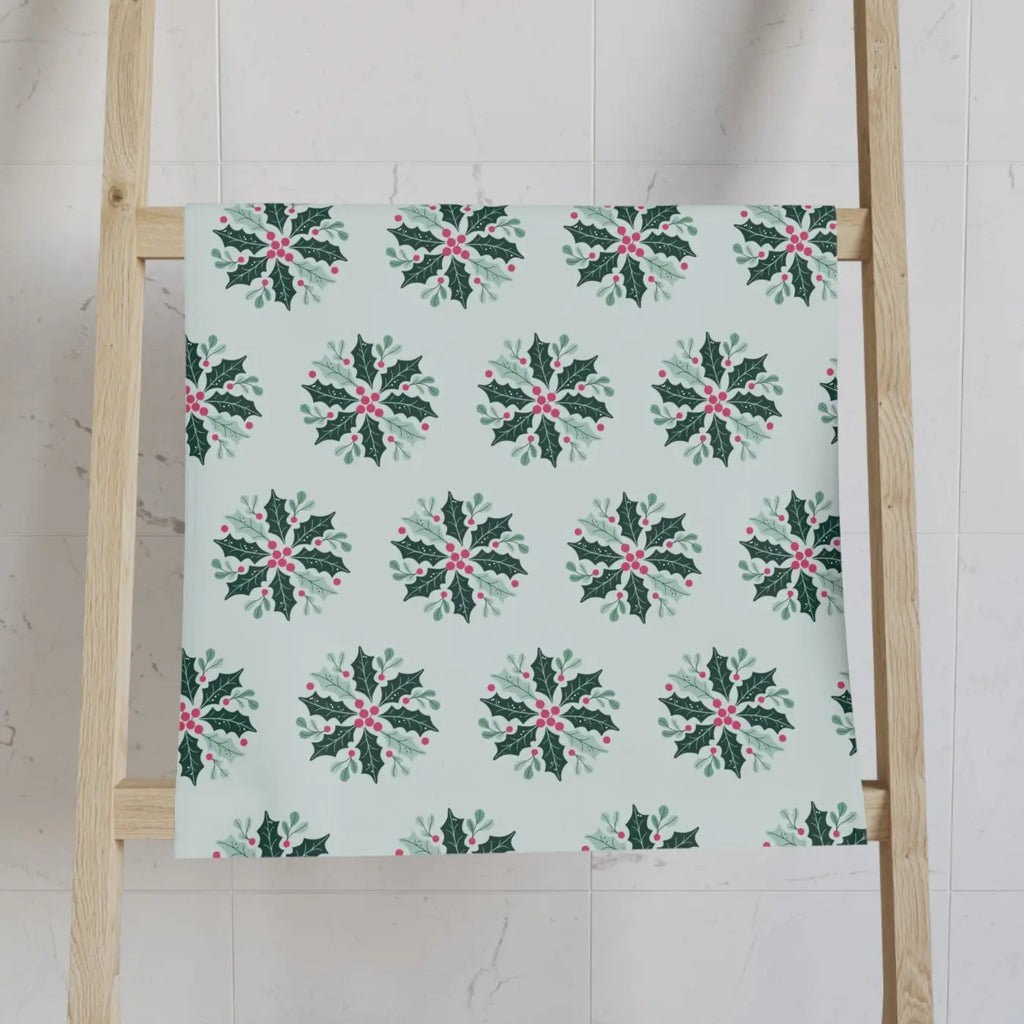 Festive Holly Leaves Christmas Berries Hand Towel - DipaliZ
