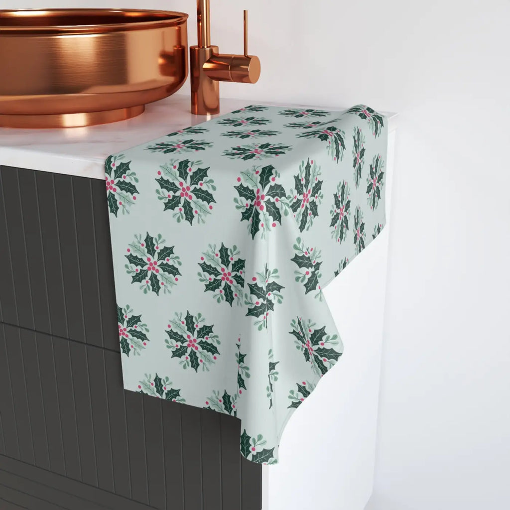Festive Holly Leaves Christmas Berries Hand Towel - DipaliZ