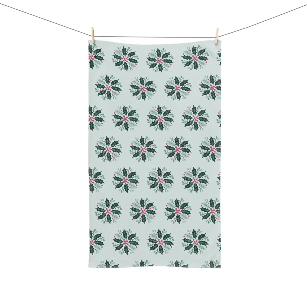Festive Holly Leaves Christmas Berries Hand Towel - DipaliZ