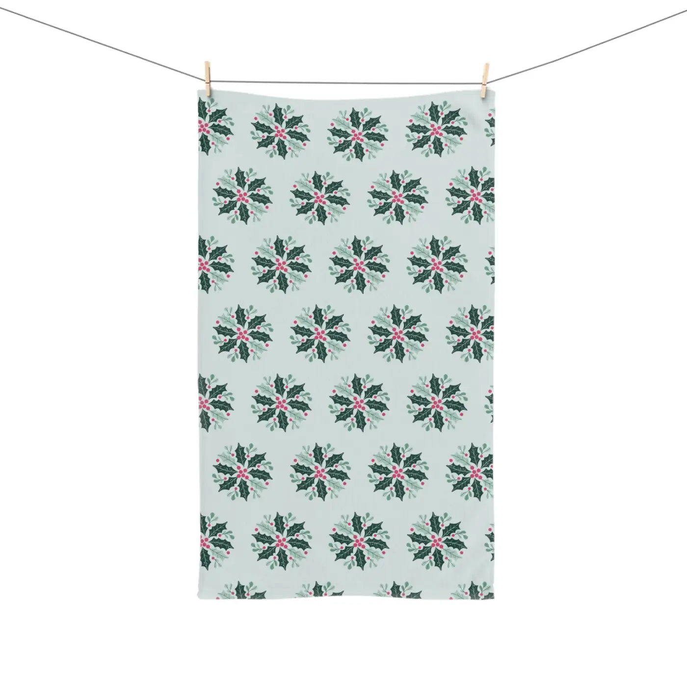 Festive Holly Leaves Christmas Berries Hand Towel - DipaliZ