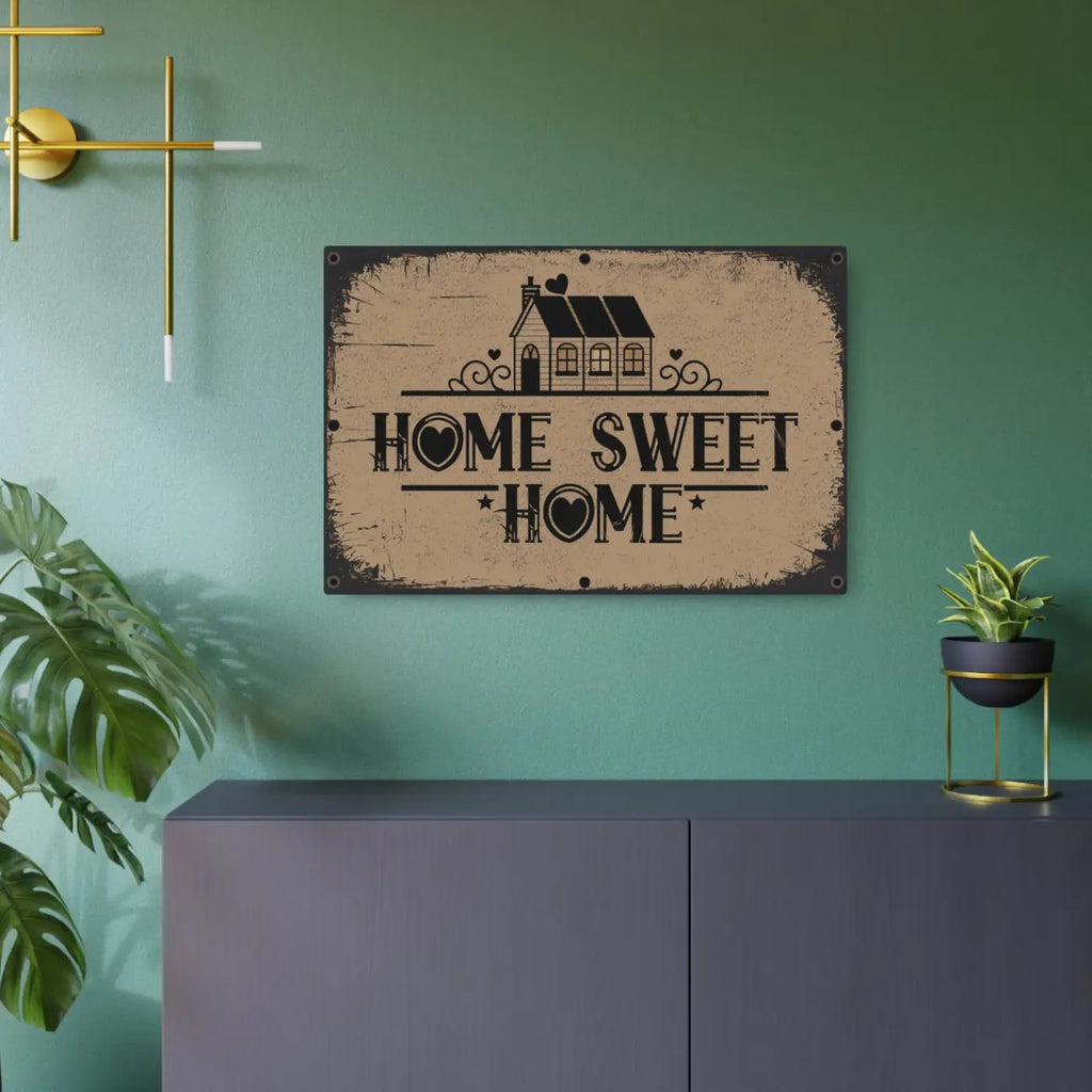 Vintage Home Sweet Metal Art Sign - White Aluminum Composite - DipaliZ