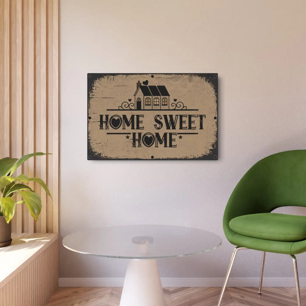 Vintage Home Sweet Metal Art Sign - White Aluminum Composite - DipaliZ