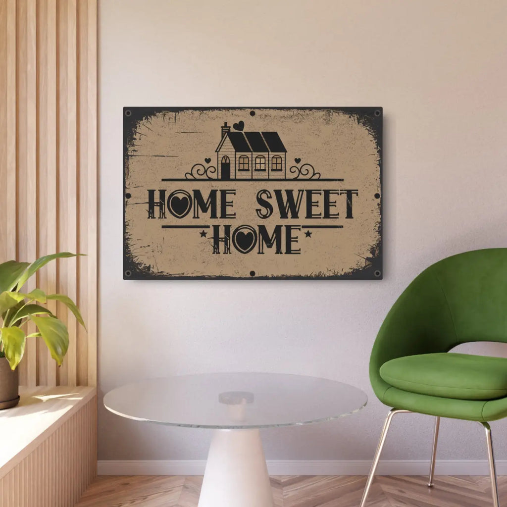 Vintage Home Sweet Metal Art Sign - White Aluminum Composite - DipaliZ