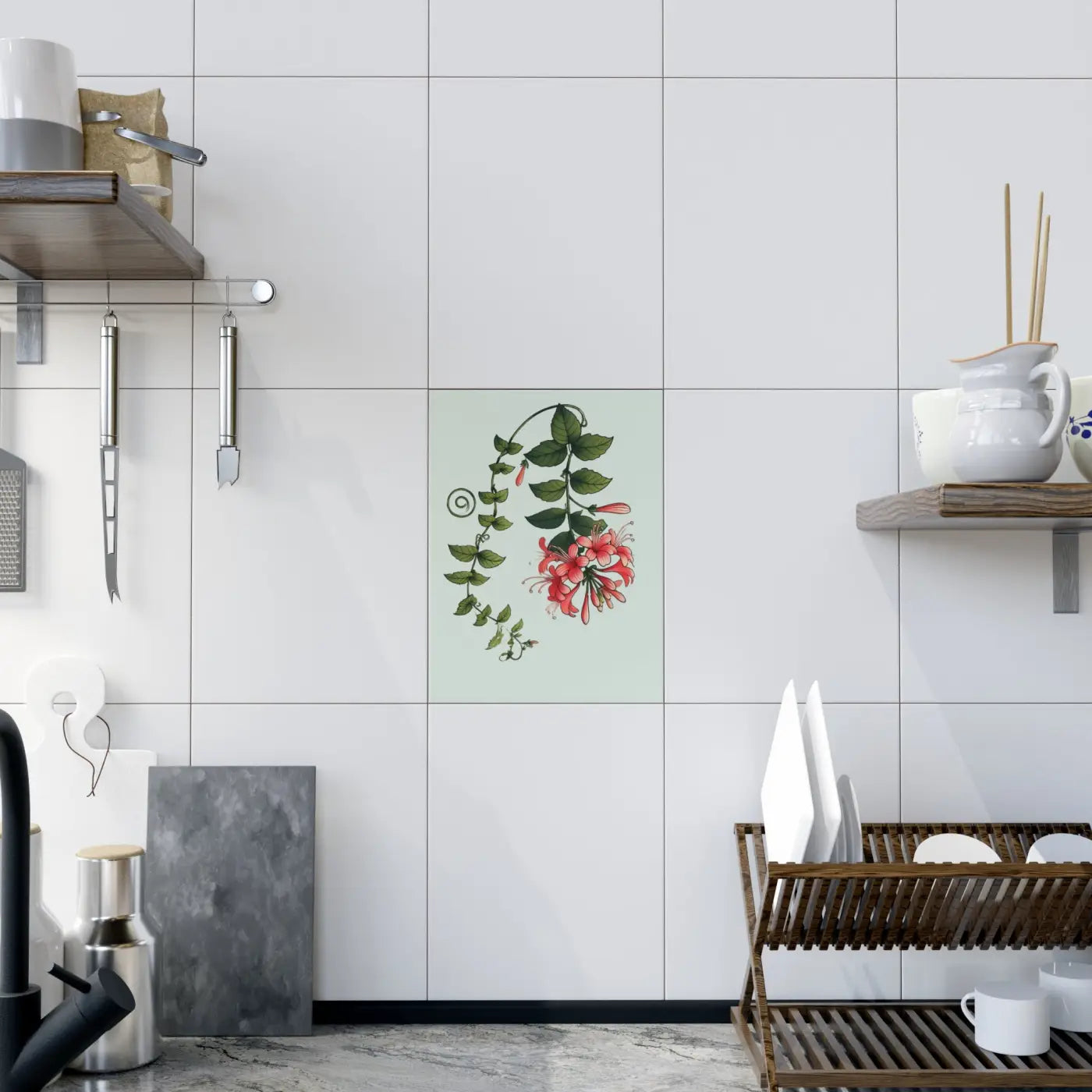 Honeysuckle Ceramic Photo Tile - Floral Home Decor - DipaliZ
