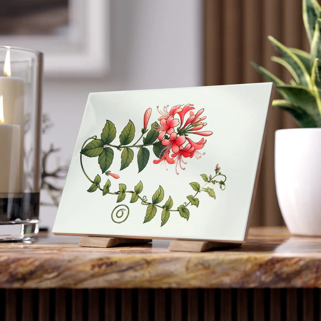 Honeysuckle Ceramic Photo Tile - Floral Home Decor - DipaliZ