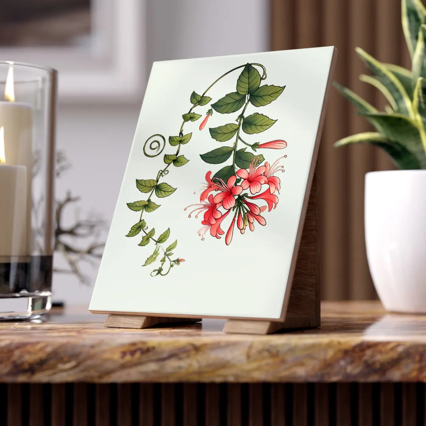 Honeysuckle Ceramic Photo Tile - Floral Home Decor - DipaliZ