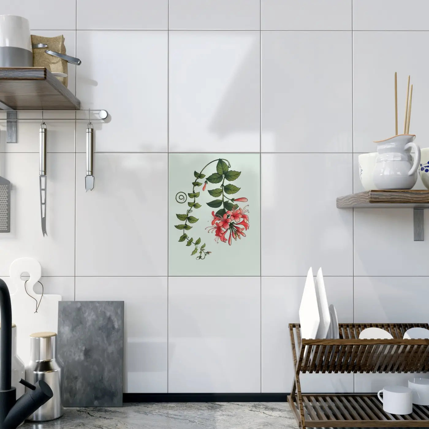 Honeysuckle Ceramic Photo Tile - Floral Home Decor - DipaliZ
