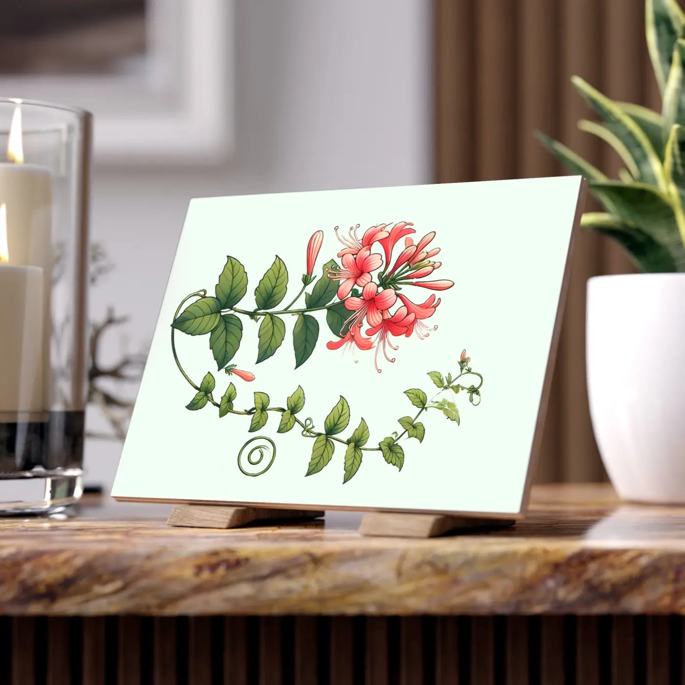 Honeysuckle Ceramic Photo Tile - Floral Home Decor - DipaliZ
