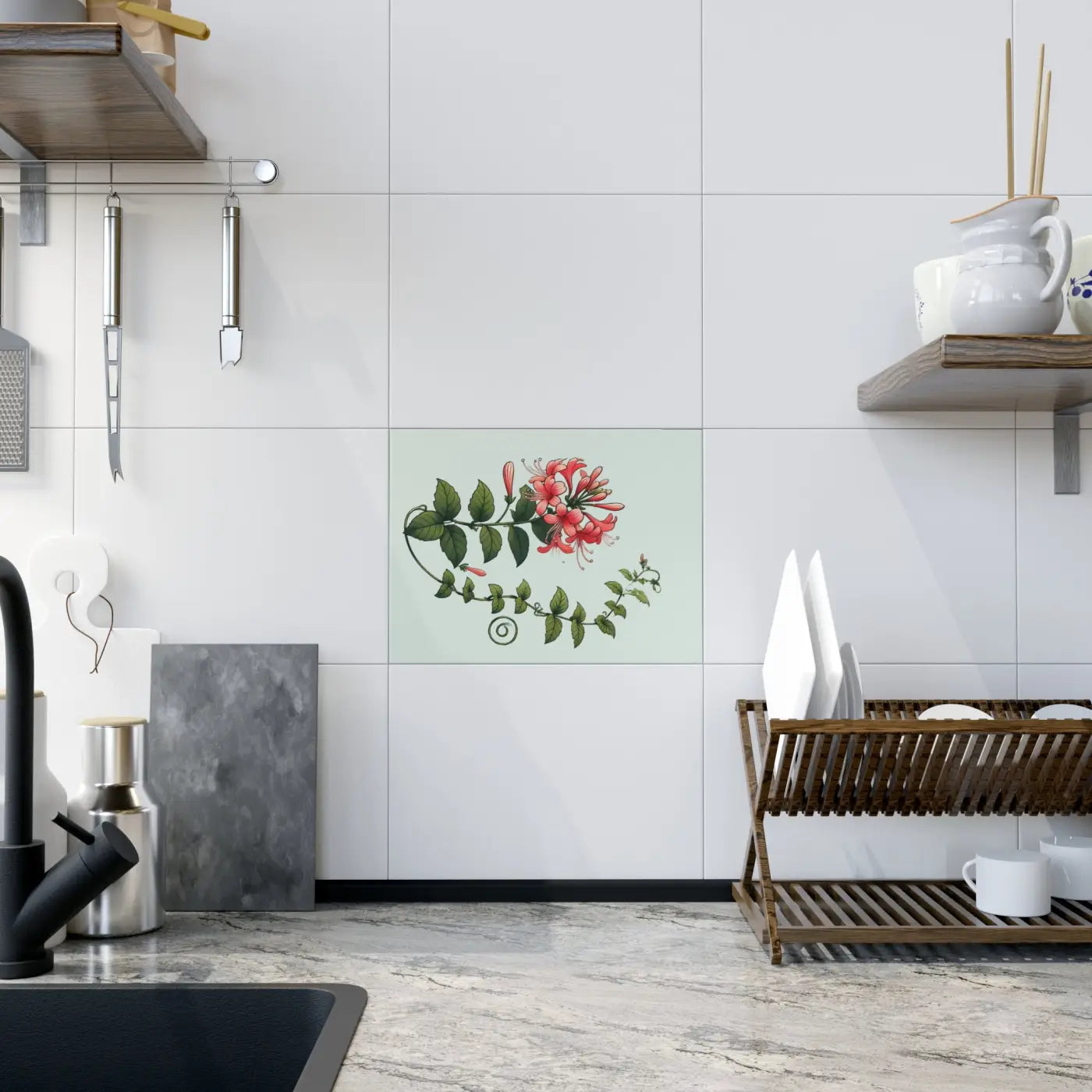 Honeysuckle Ceramic Photo Tile - Floral Home Decor - DipaliZ