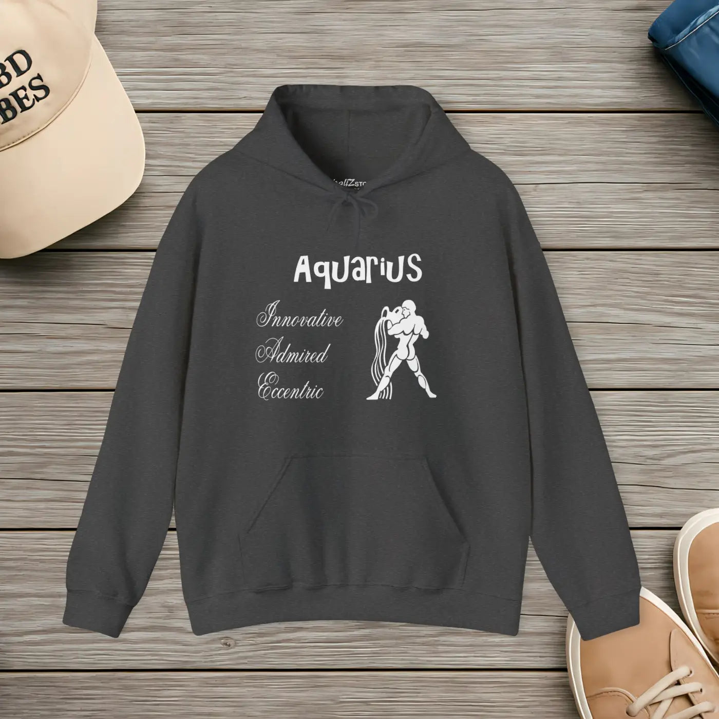Aquarius Zodiac Sign Hooded Sweatshirt - Cozy Eco-Friendly - DipaliZ