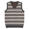 Knit V-Neck Vest - Diamond Grid and Horizontal Stripes - DipaliZ