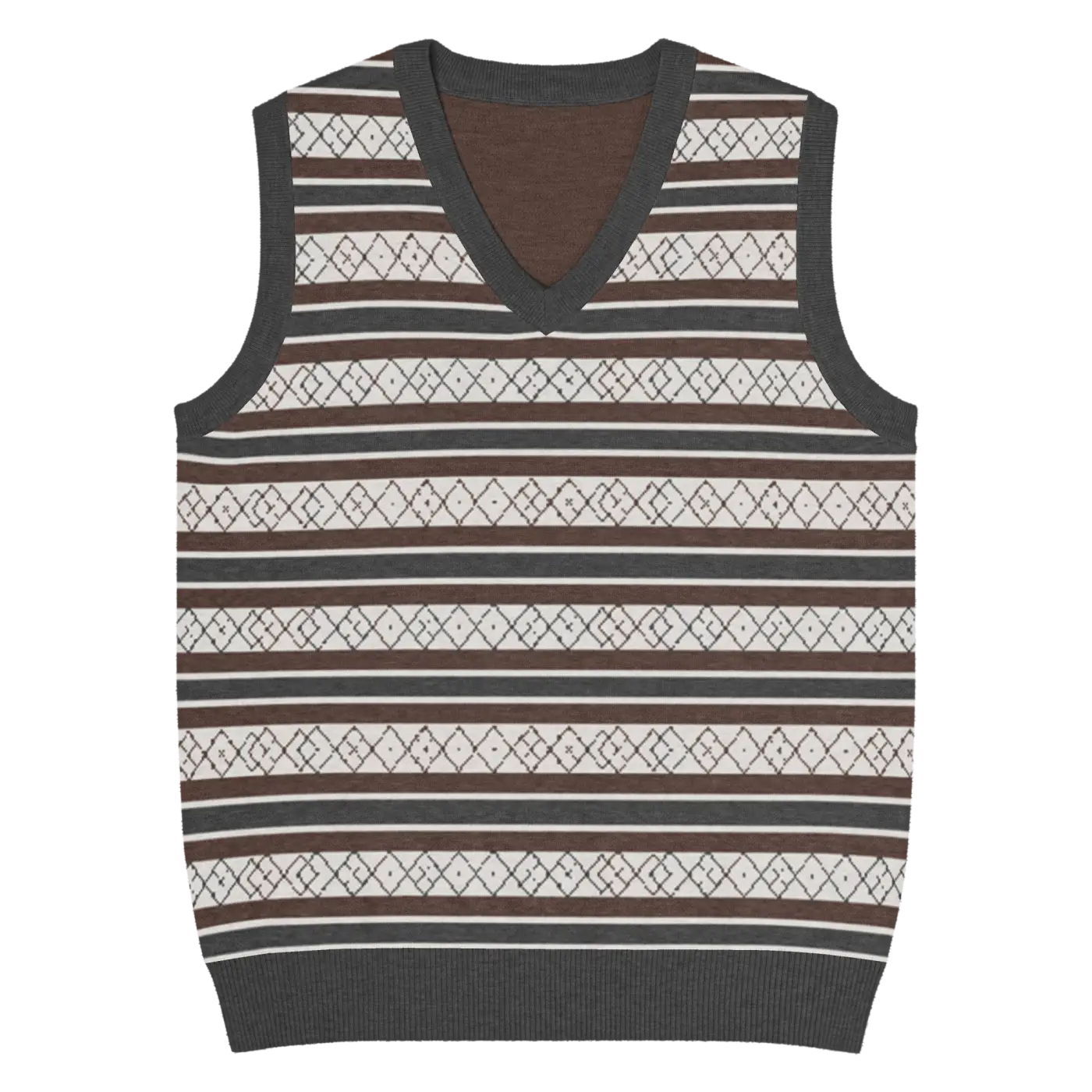 Knit V-Neck Vest - Diamond Grid and Horizontal Stripes - DipaliZ