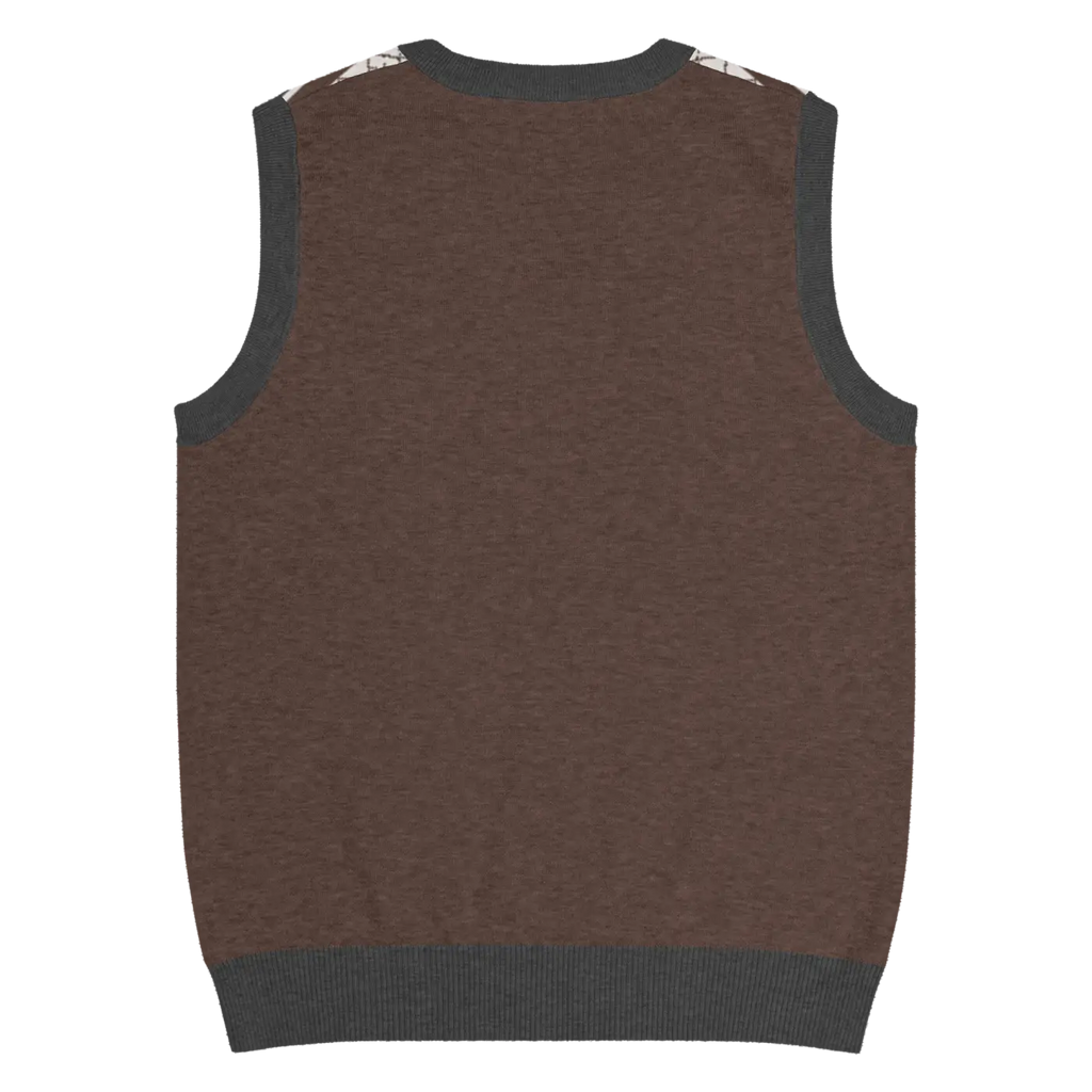 Knit V-Neck Vest - Diamond Grid and Horizontal Stripes - DipaliZ