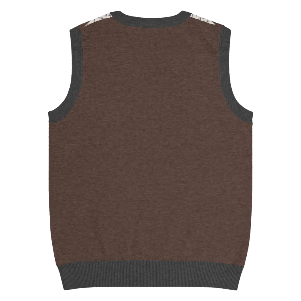 Knit V-Neck Vest - Diamond Grid and Horizontal Stripes - DipaliZ