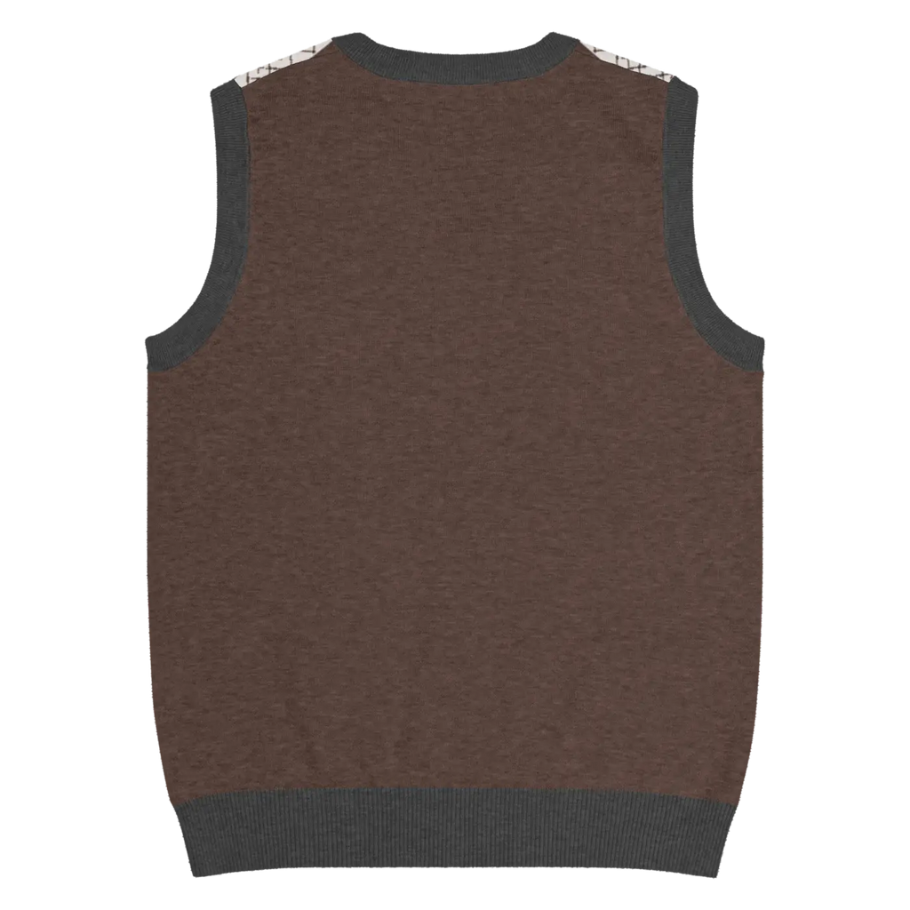 Knit V-Neck Vest - Diamond Grid and Horizontal Stripes - DipaliZ