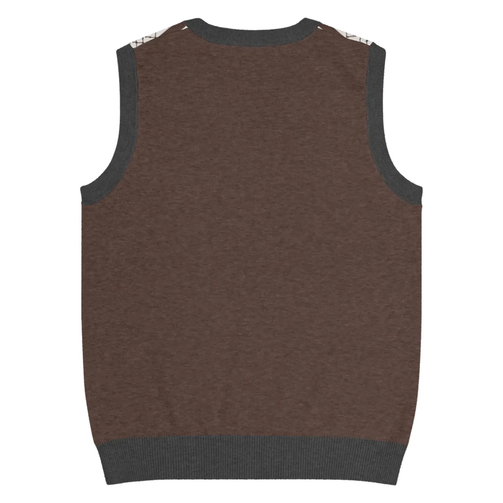 Knit V-Neck Vest - Diamond Grid and Horizontal Stripes - DipaliZ
