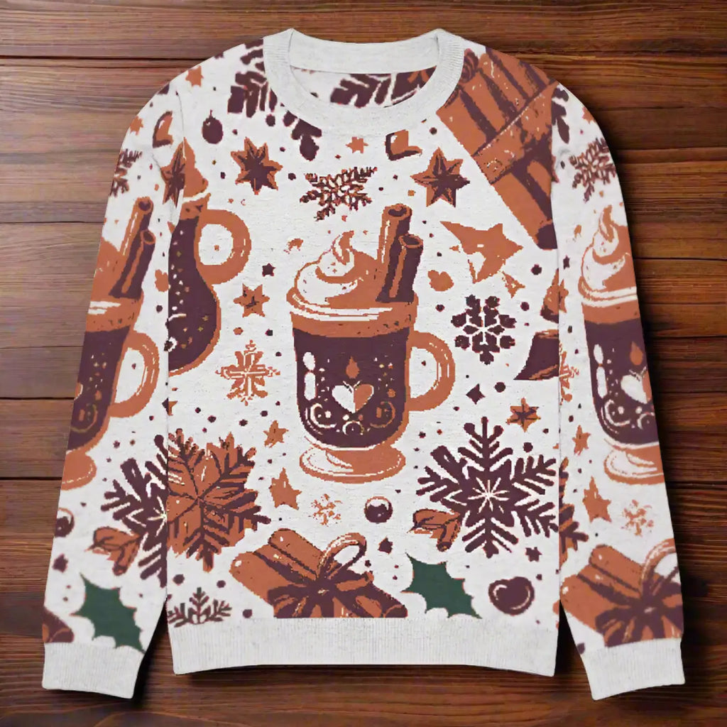 Knitted Crew Neck Sweater - Hot Cocoa Vibes - DipaliZ