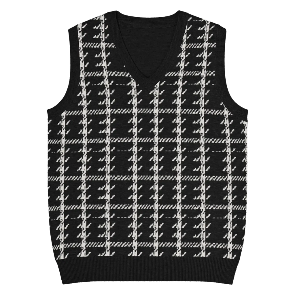 Houndstooth Check Knit V-Neck Vest - Timeless Style - DipaliZ