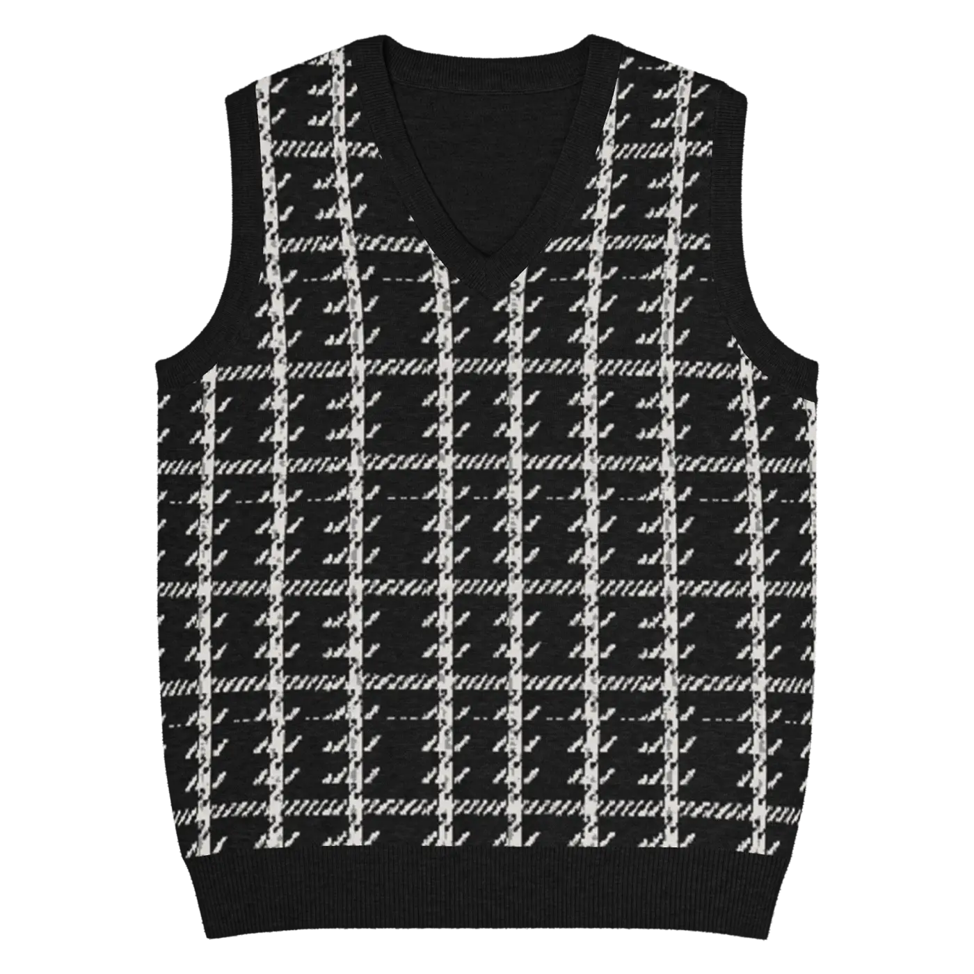 Houndstooth Check Knit V-Neck Vest - Timeless Style - DipaliZ