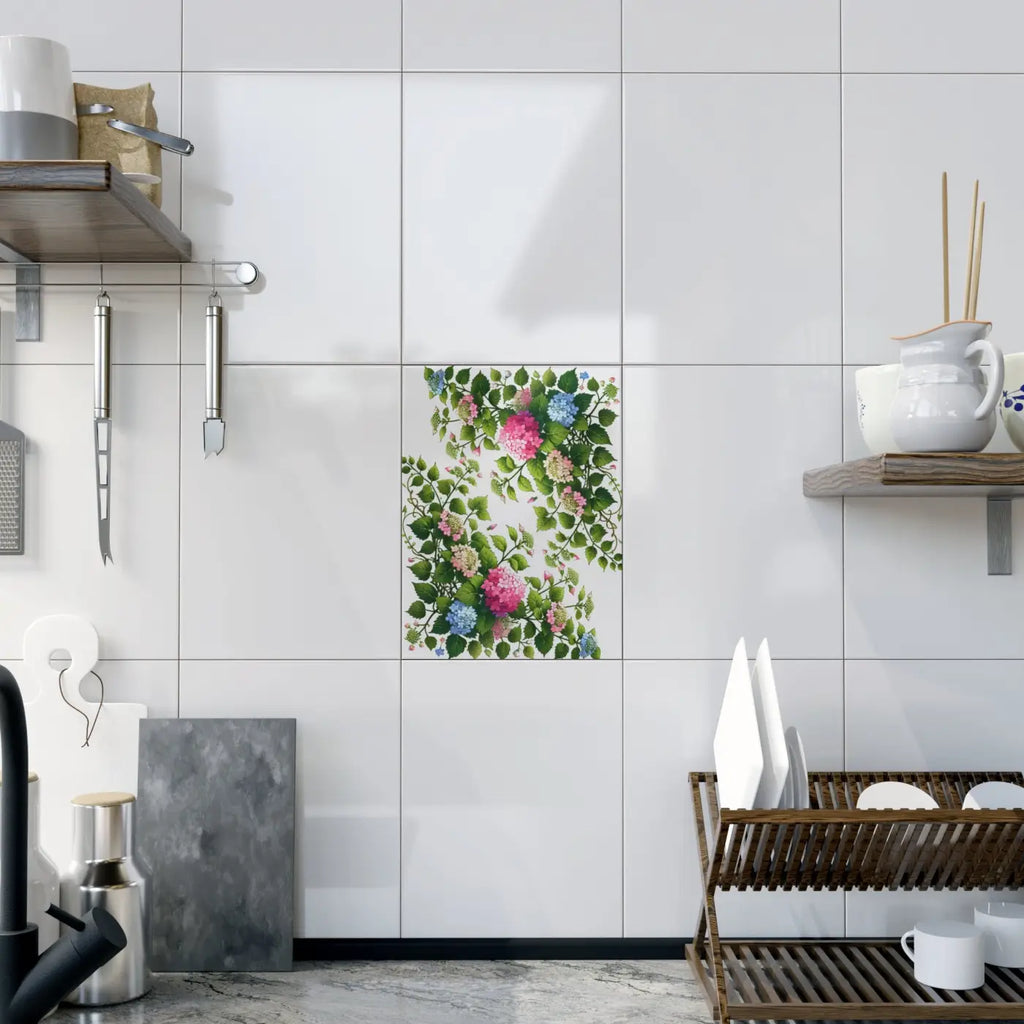 Ceramic Photo Tile - Hydrangea Vine Blue Matte Finish - DipaliZ