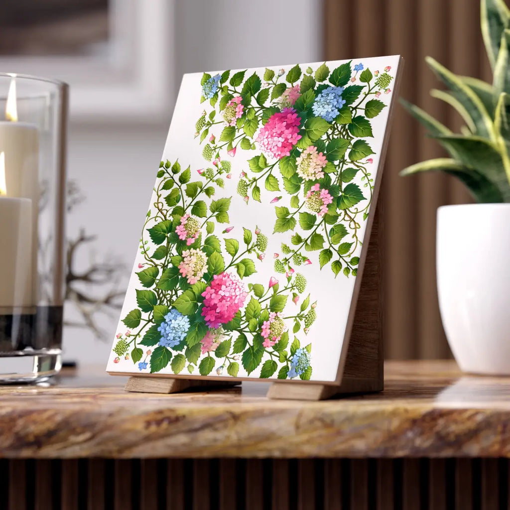 Ceramic Photo Tile - Hydrangea Vine Blue Matte Finish - DipaliZ