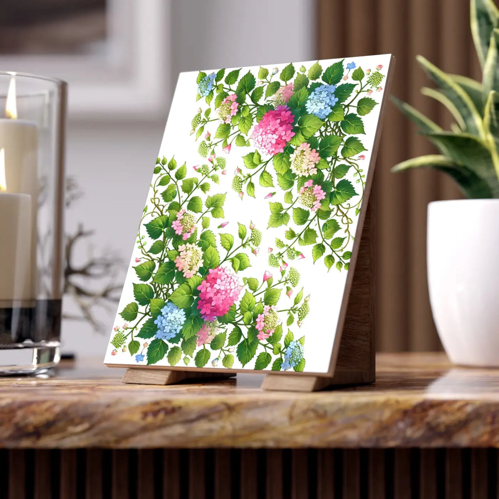Ceramic Photo Tile - Hydrangea Vine Blue Matte Finish - DipaliZ