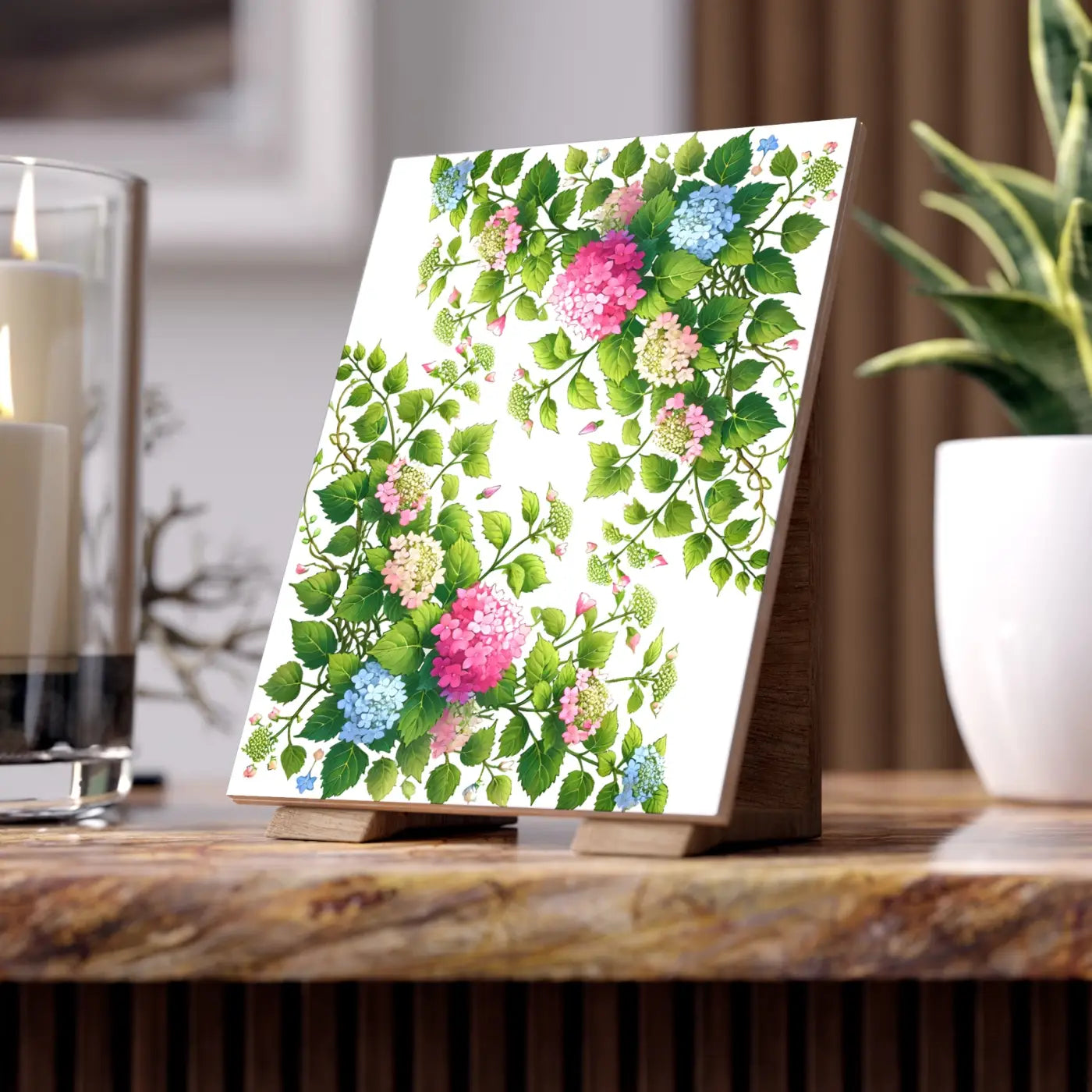 Ceramic Photo Tile - Hydrangea Vine Blue Matte Finish - DipaliZ