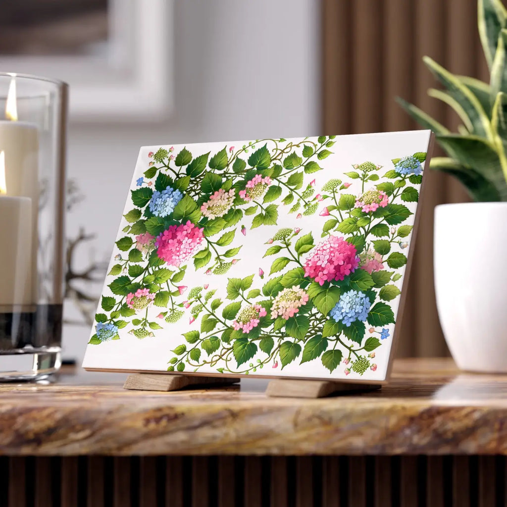 Ceramic Photo Tile - Hydrangea Vine Blue Matte Finish - DipaliZ