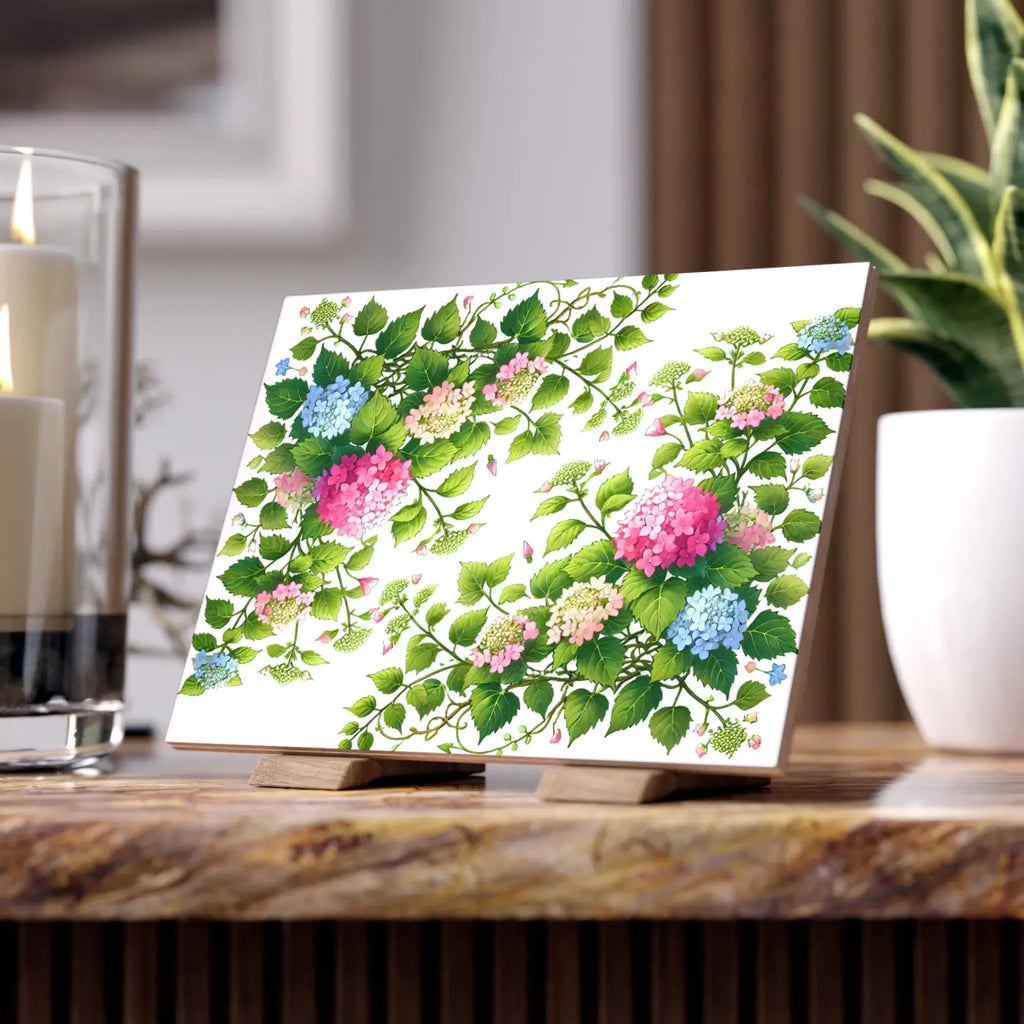 Ceramic Photo Tile - Hydrangea Vine Blue Matte Finish - DipaliZ