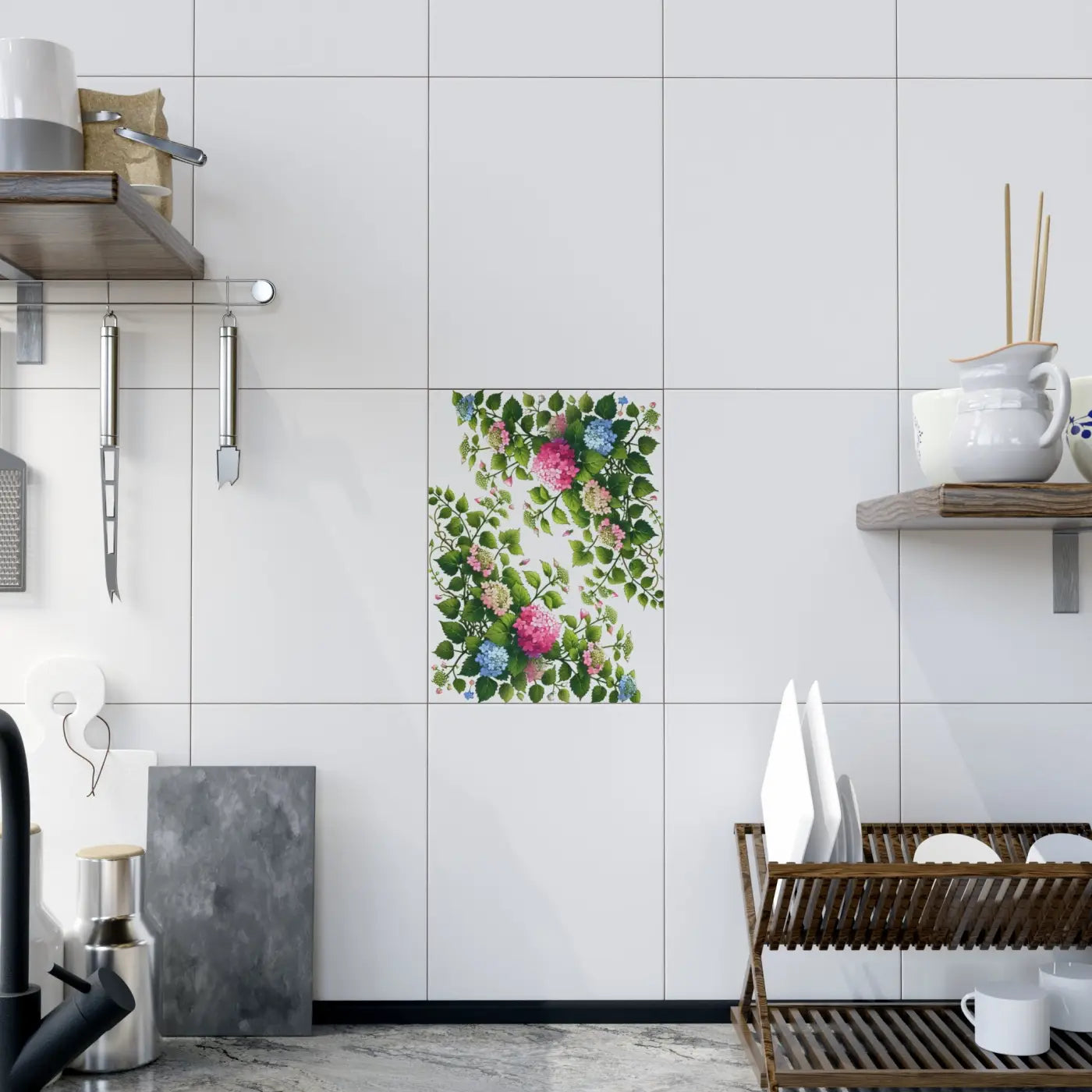 Ceramic Photo Tile - Hydrangea Vine Blue Matte Finish - DipaliZ
