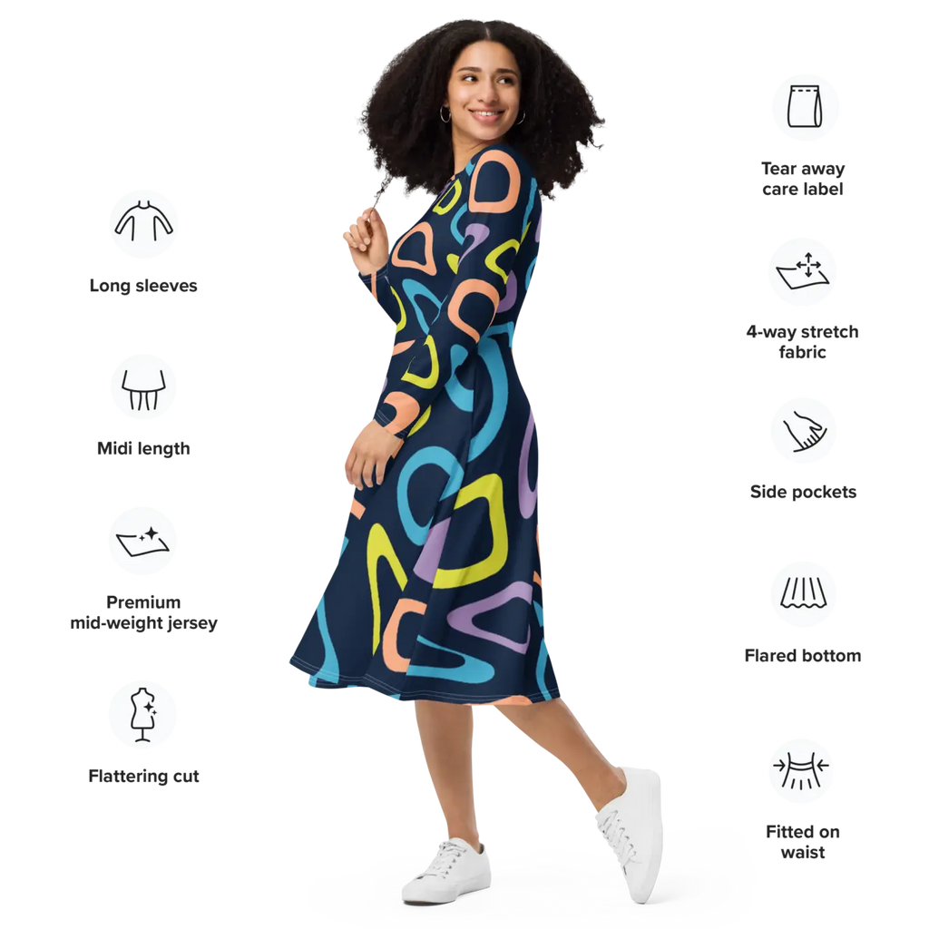 Print Long Sleeve Dress - Abstract Colorful Irregular - DipaliZ