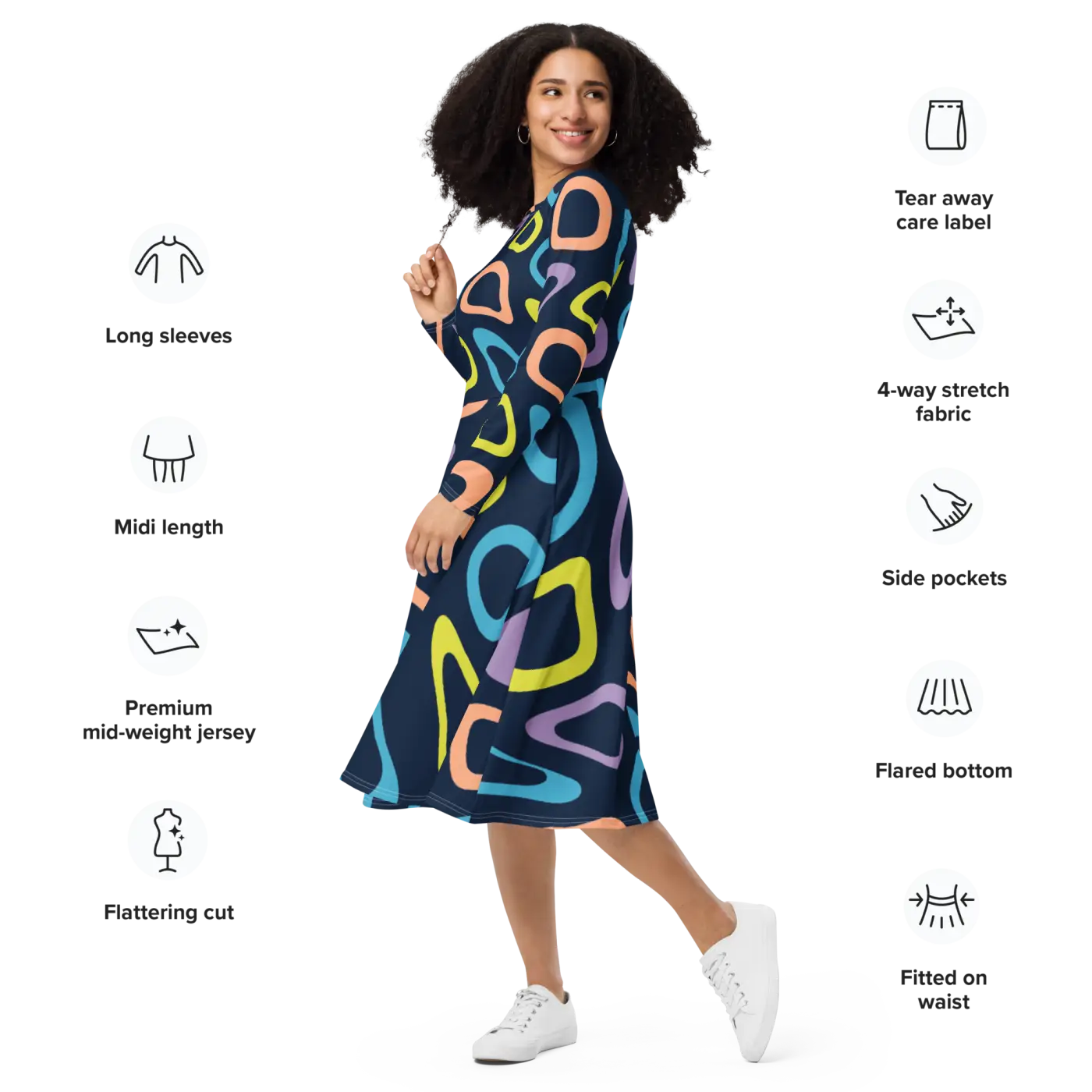 Print Long Sleeve Dress - Abstract Colorful Irregular - DipaliZ
