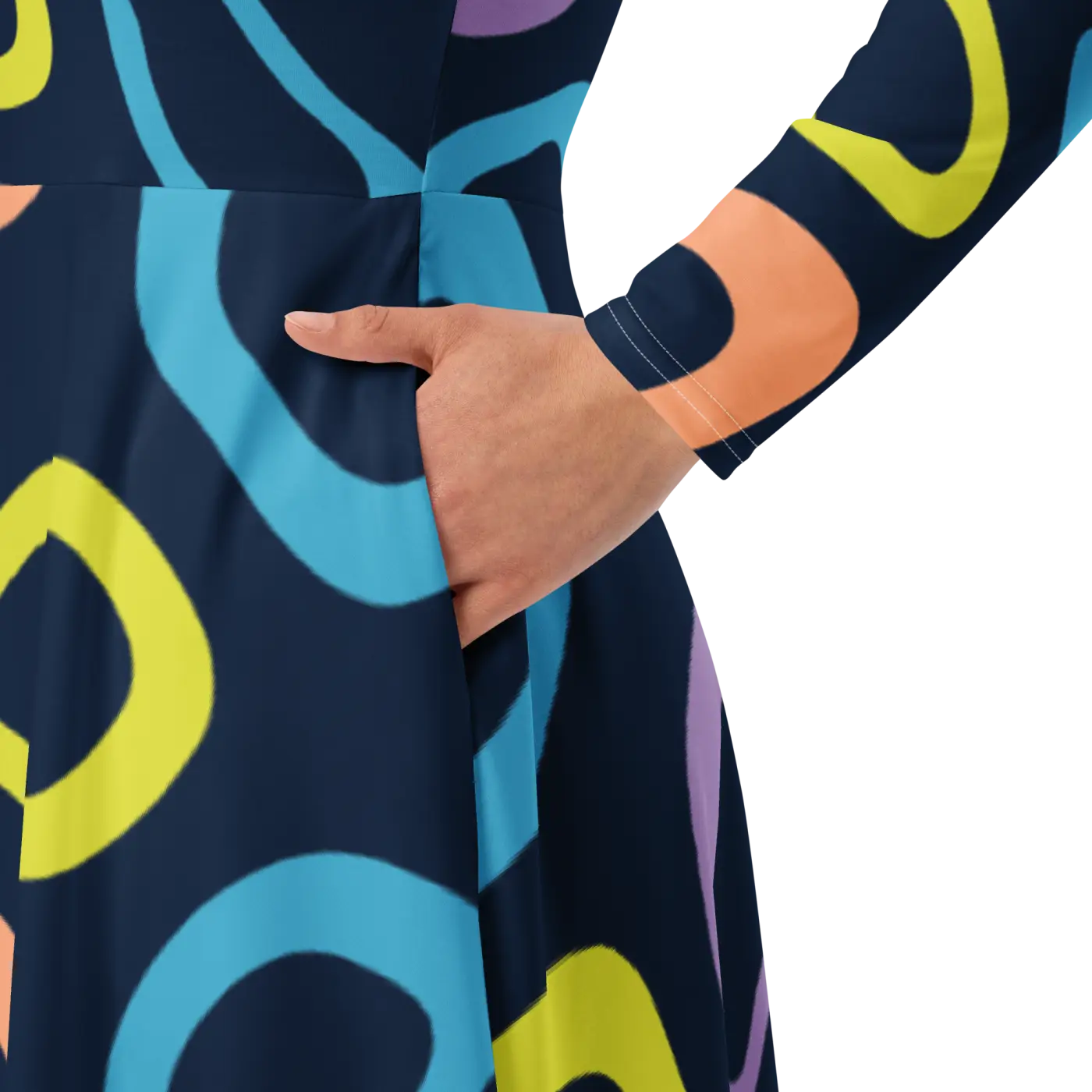 Print Long Sleeve Dress - Abstract Colorful Irregular - DipaliZ