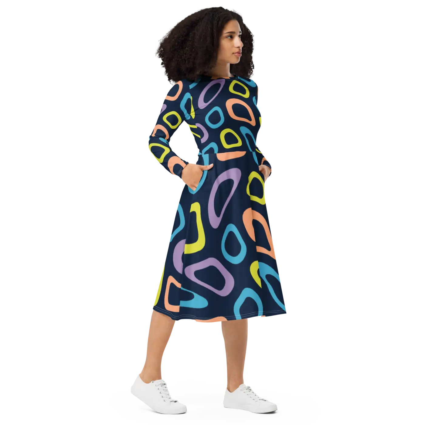 Print Long Sleeve Dress - Abstract Colorful Irregular - DipaliZ