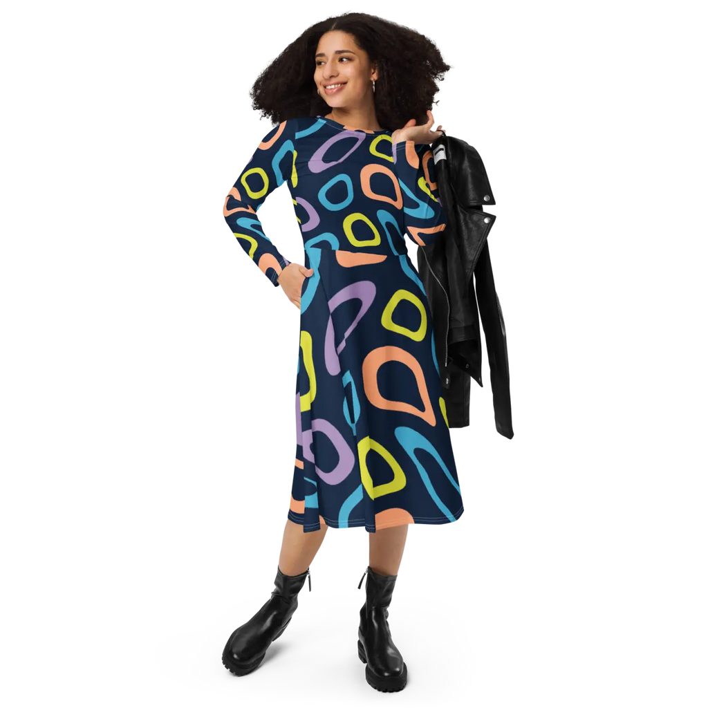 Print Long Sleeve Dress - Abstract Colorful Irregular - DipaliZ