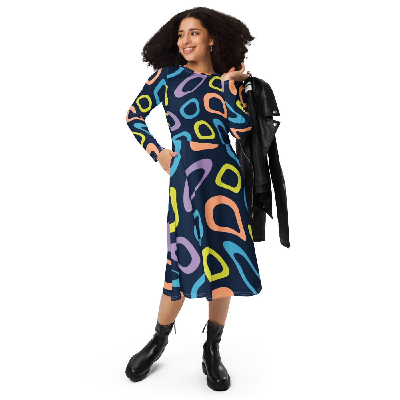 Print Long Sleeve Dress - Abstract Colorful Irregular - DipaliZ