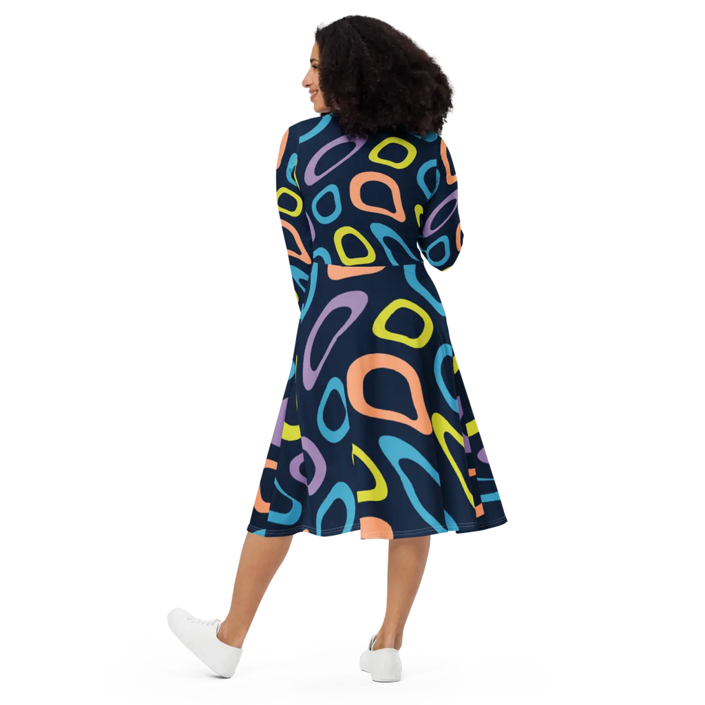 Print Long Sleeve Dress - Abstract Colorful Irregular - DipaliZ